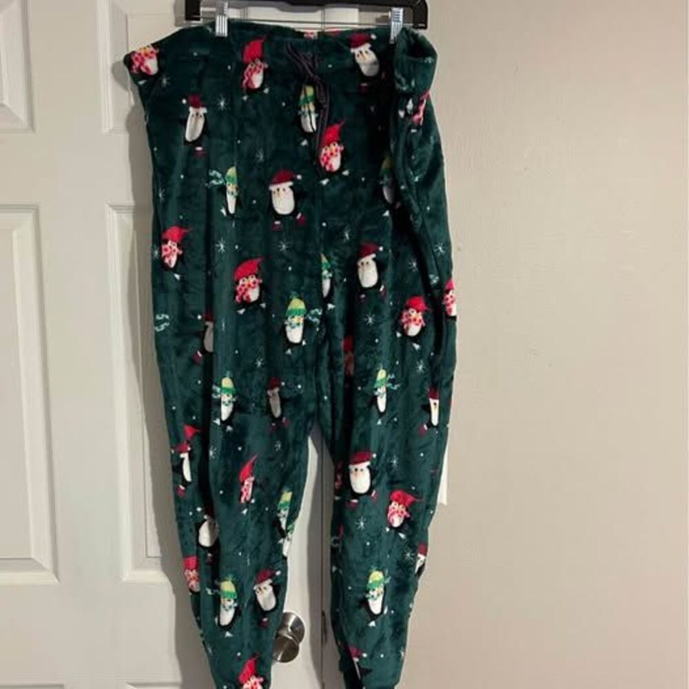 Joyspun Women’s 3X 22W-24W Plush Pajama Pants Penguin Christmas Green Fleece